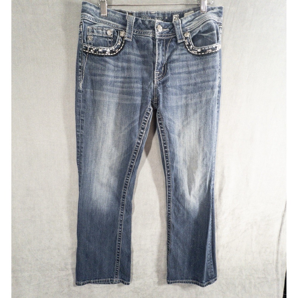 Miss Me Signature Bootcut Jeans Womens 29 Western Rodeo‎ Bling Distressed Denim